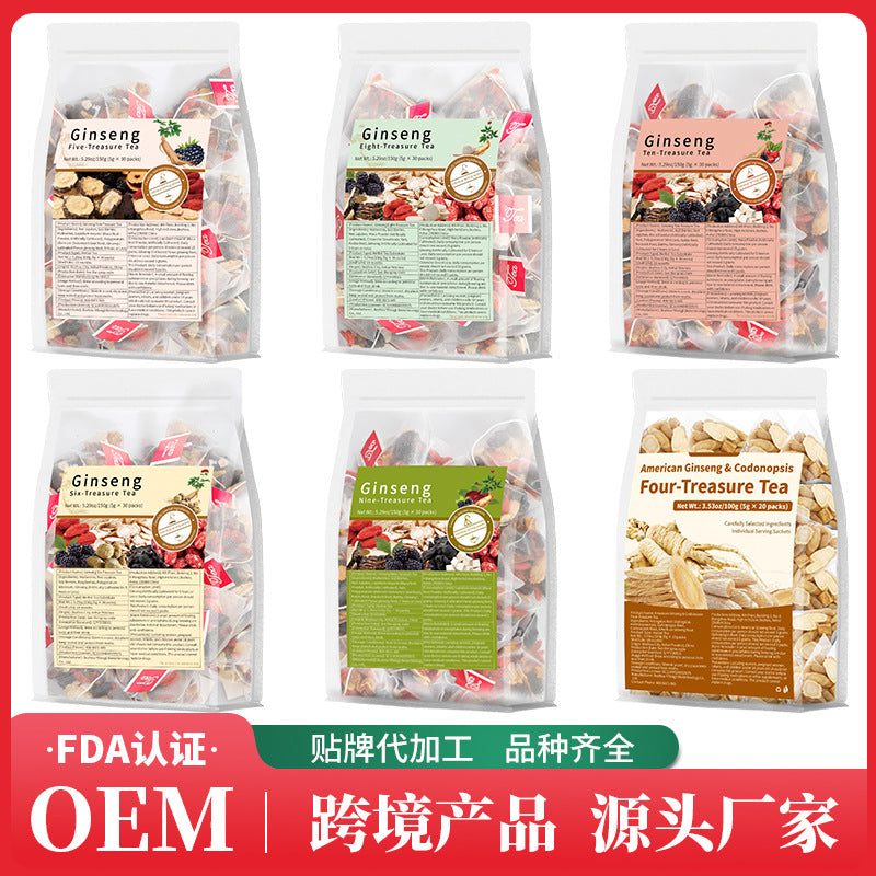 跨境 人参五宝茶姜黄肉桂姜洛神花洋甘菊八宝茶人参十宝茶 非内销